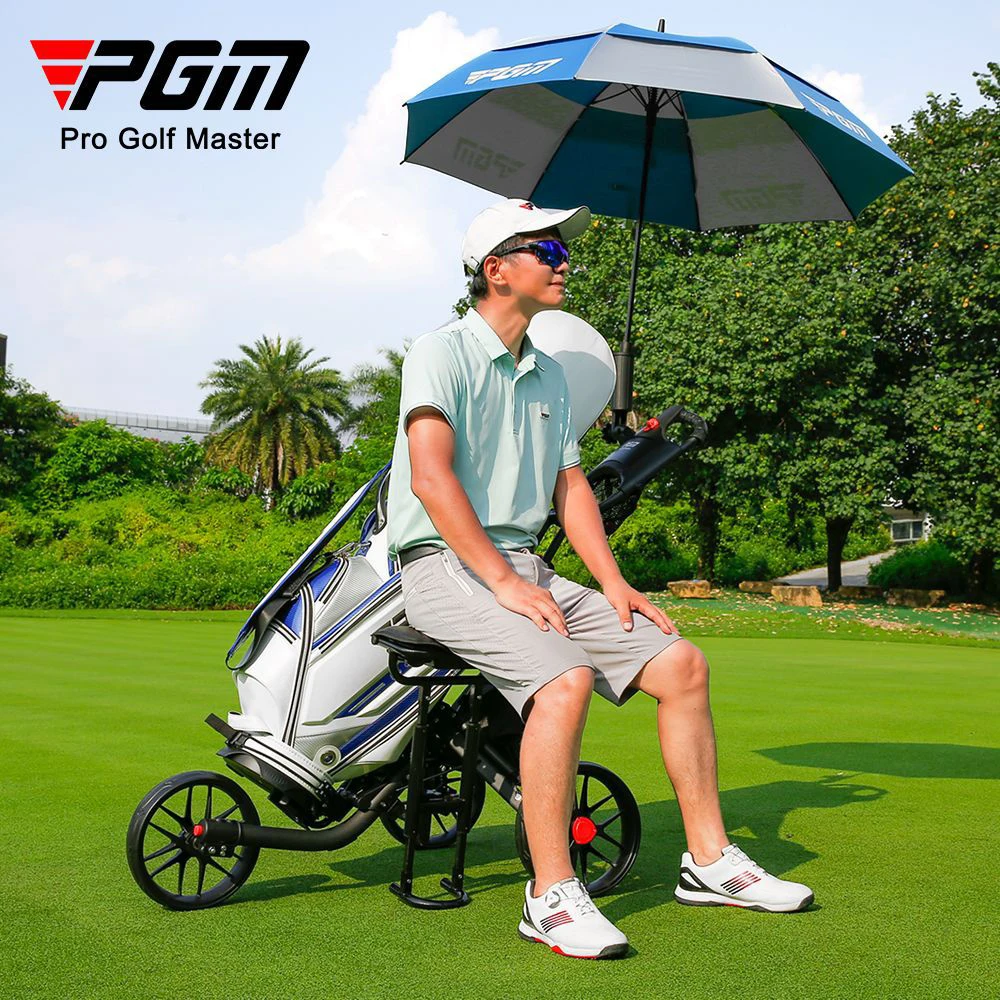 Trolley Three Wheels Foldable With Brakes Equipped With Seat Ice Bag Umbrella Water Cup Holder Golf Push Cart