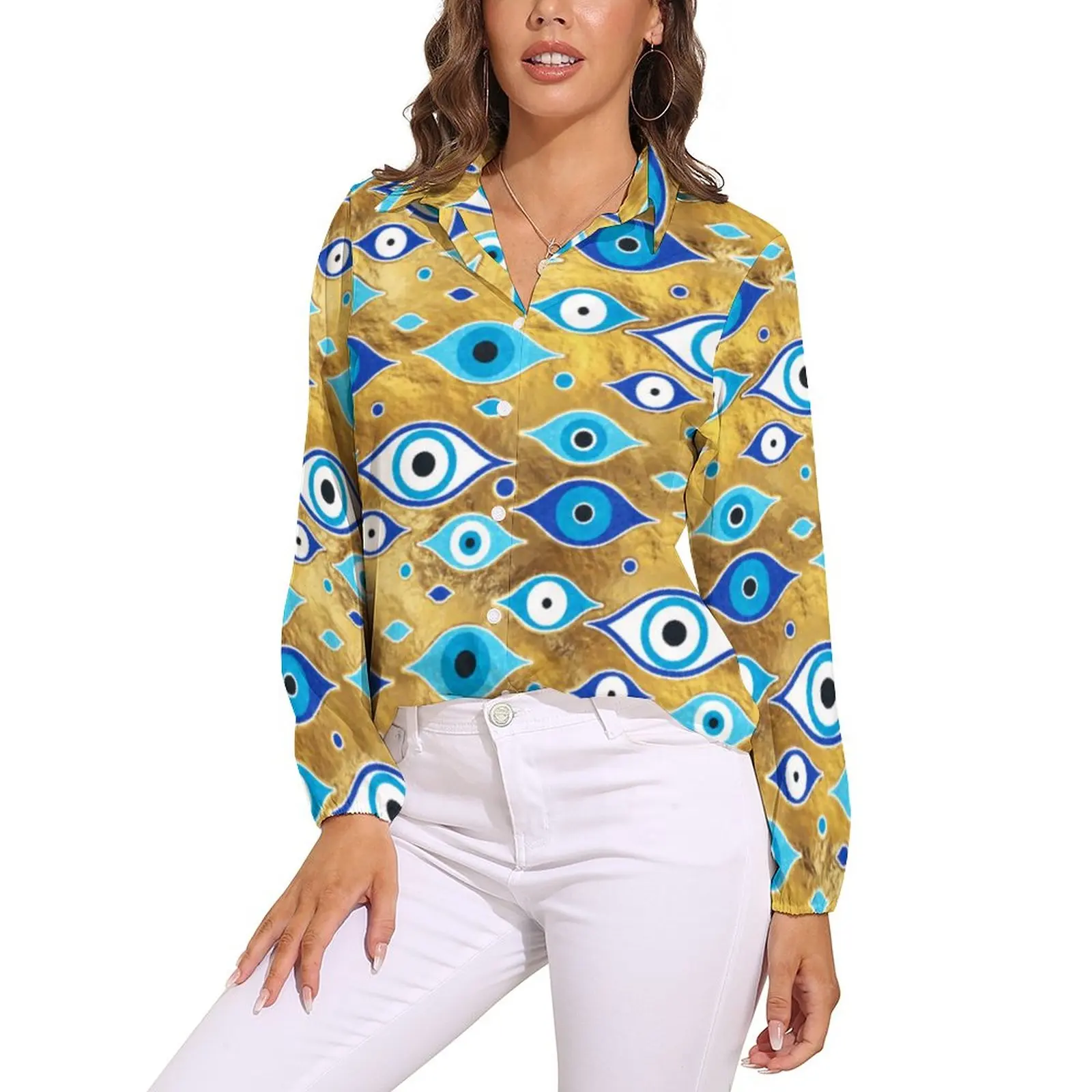 

Matiasma Evil Eye Blouse Greek Mati Mataki Cute Print Blouses Woman Long Sleeve Street Wear Shirt Autumn Oversize Top