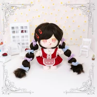 aicker synthetic wig 20cm cotton doll long brown pop curly hair with bangs baby girl cosplay daily use heat resistant fiber
