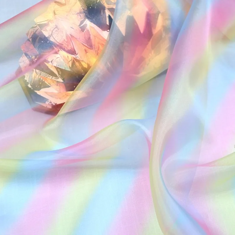 Блестящая ткань из органзы с радужным градиентом Омбре материал для пышных