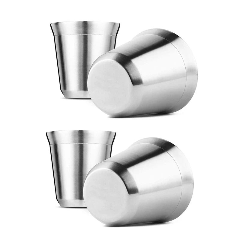 

Steel Espresso Cups Set Of 4, Double Wall Insulated Coffee Mugs Tea Cups, Easy Clean And Dishwasher Safe (160ML)