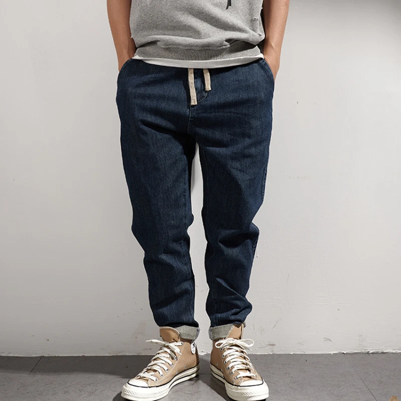 Jeans men's four seasons universal American retro fit straight slim elastic Leggings