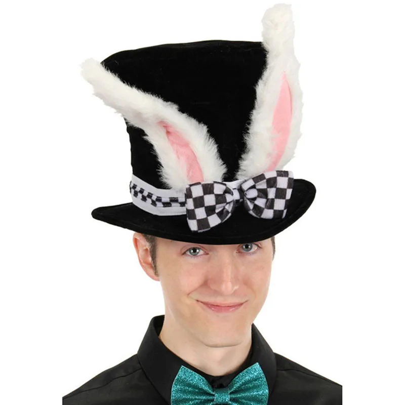 

Easter Day White Rabbit Top Hat Alice Wonderland Cosplay Bunny Bowler Men Women March Hare Costume Accessory Topper With Ears