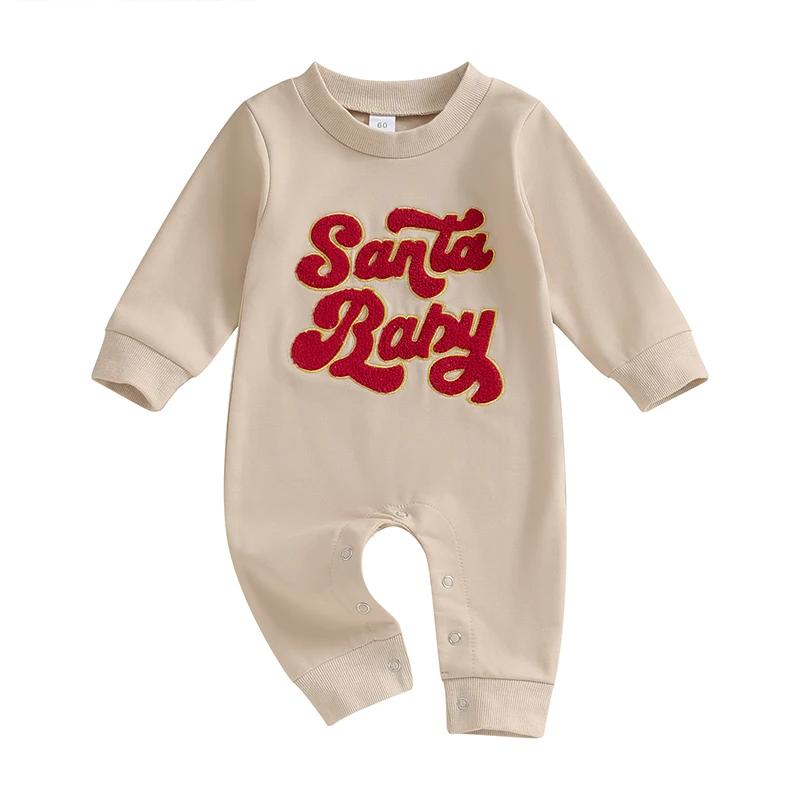 

Новорожденные Девочки Мальчик Рождество наряд Санта малыш счастливый мини-комбинезон с вышивкой комбинезон осенняя одежда