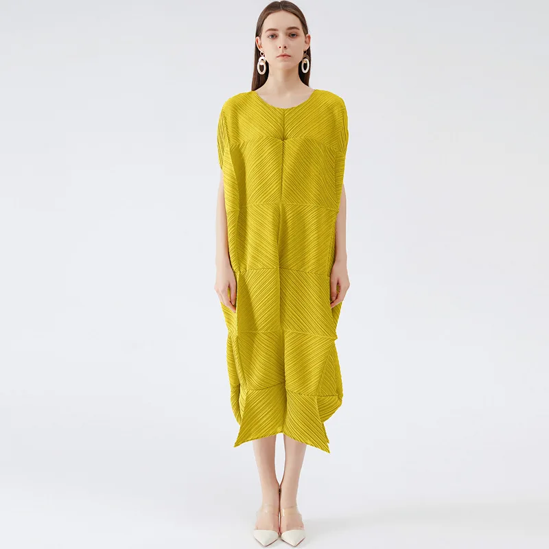 

Плиссированное корейское желтое шифоновое платье, летнее женское платье средней длины с юбкой феи, весеннее платье 2022, плиссированное плат...