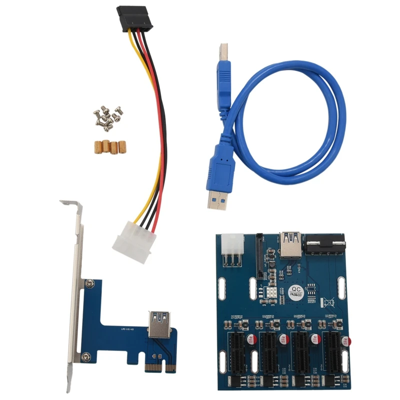 

PCI-E 1X Expansion Kit 1 To 4Slots Switch Multiplier Hub PCI-E Riser Card Adapter With USB 3.0 Cable Pcie Mining Modules