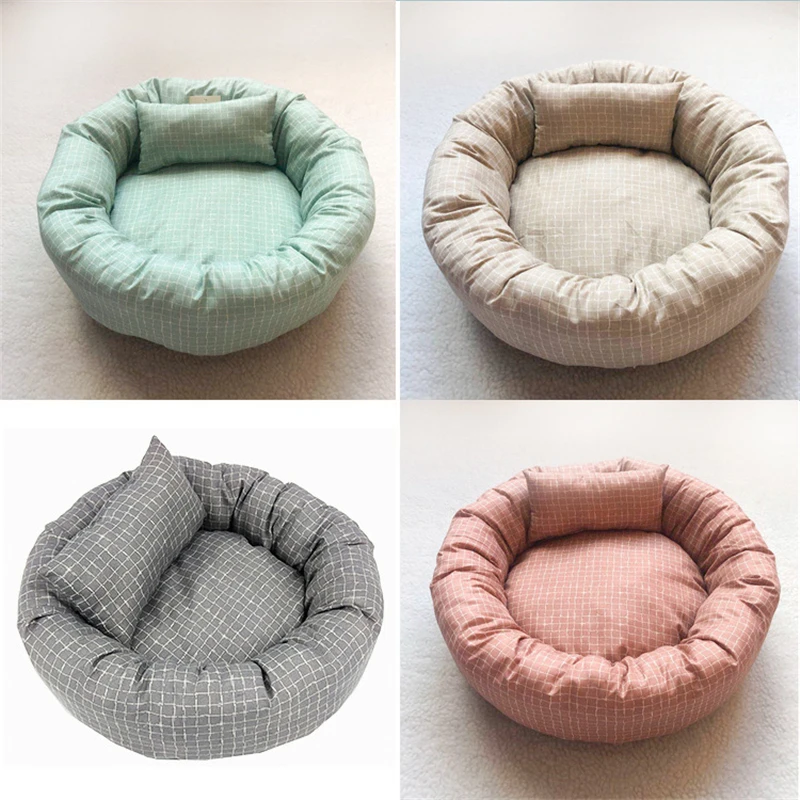 Round Pet Beds for Dogs Cats Soft Cloth Mat with Pillow Animals Sleeping Cushions Sofa Puppy Small Cat House Dog Accessoires |