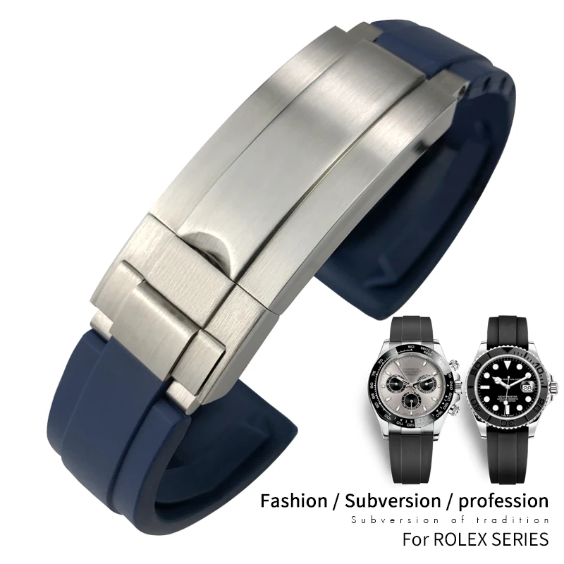 

20mm 21mm High Quality Rubber Silicone Watch Band Special For Role Yacht Master Daytona Submariner Glide Lock Folding Buckle
