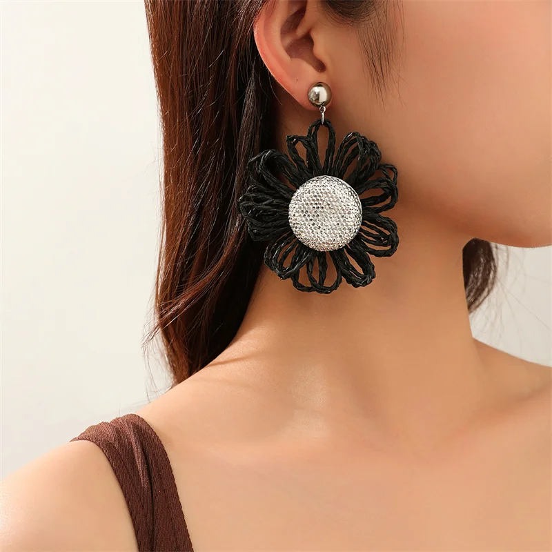 

Bohemian Colourful Weave Flower Earrings Statement Drop Earrings for Women Ethnic Handmade Dangle Earrings Jewelry 2023 New