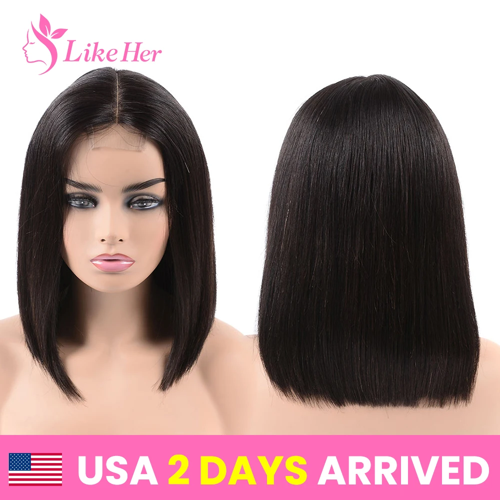 

Kim K Human Hair Short Bob Wig 2x6 Lace Closure Deep Part 180% Density Hair Wig Natural Color for Women Virgin Hair