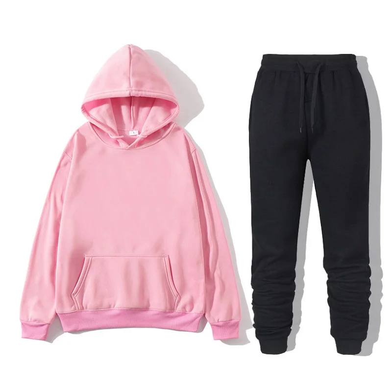 Fashion men's and women's sports suit lovers Hoodie cotton blend casual sweater women's long sleeved trousers two-piece set