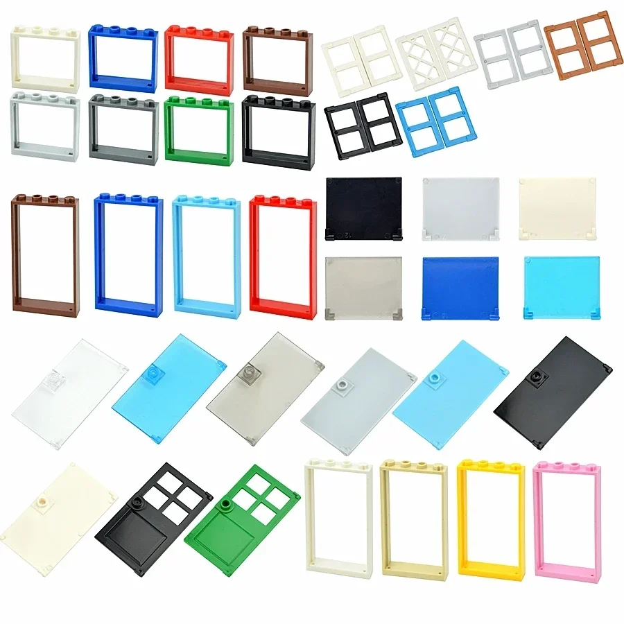 Строительные блоки для городских окон MOC дверная рама дома стеклянные кирпичи