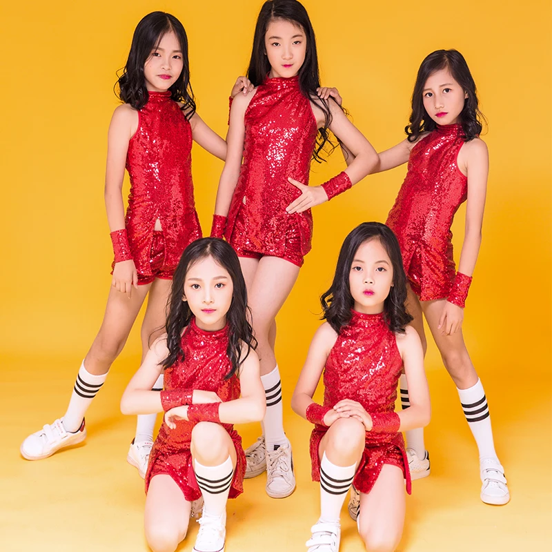 

New Year's Day Children's Day Costumes Sequins Chinese Style Cheongsam Children's Jazz Dance Costumes Women's Watch Costumes