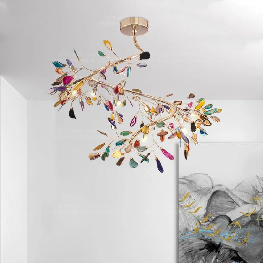 

Large LED chandelier lighting gold tree branch agate chandelier for stair/bedroom/dining room/kitchen/living room/girls room