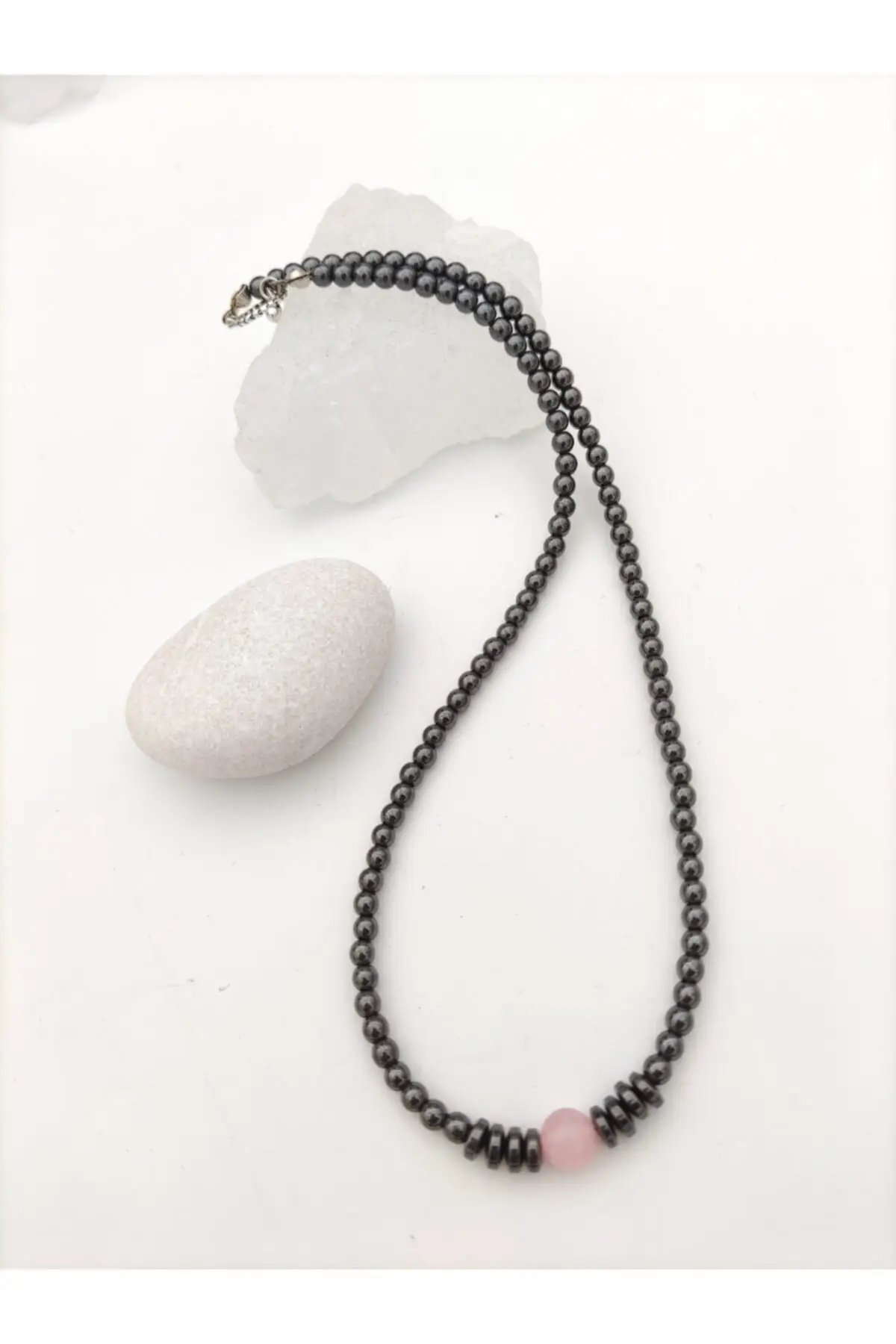 

Rose Quartz And Hematite Stone Healing Necklace