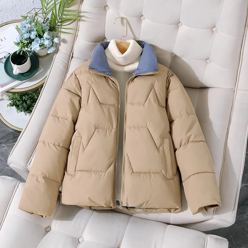 Cotton Jacket Female 2023 Autumn Winter New Korean All-match Casual Padded Clothes Coat Female Large Size Thick Short Parkas
