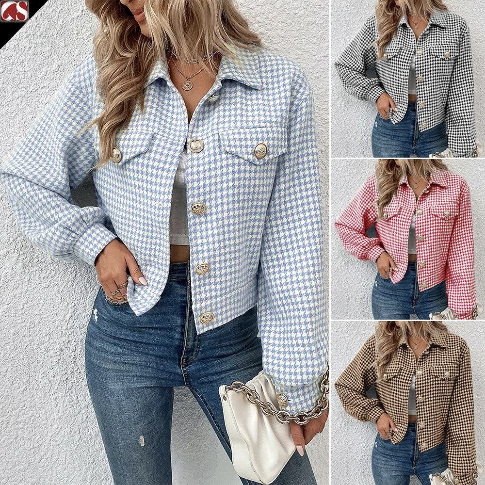 

2023 New Women's Fall and Winter Jacket, Ladies Lapel Single-breasted Bird's-eye Jacquard Jacket, Temperament Tops