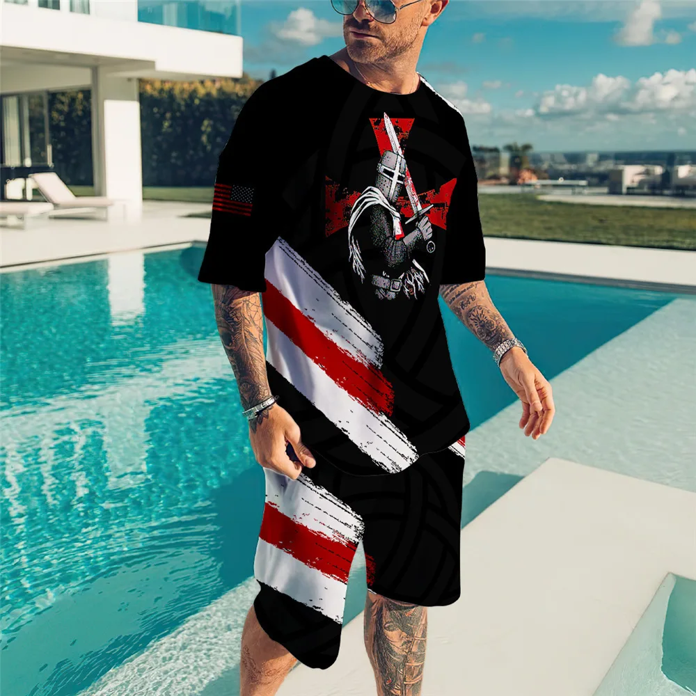 Men's Clothes Fashion Casual Two-Piece Sets Oversized O Neck Summer  3D Print Tracksuits Men Suit Animal Eagle Pattern T-Shirt