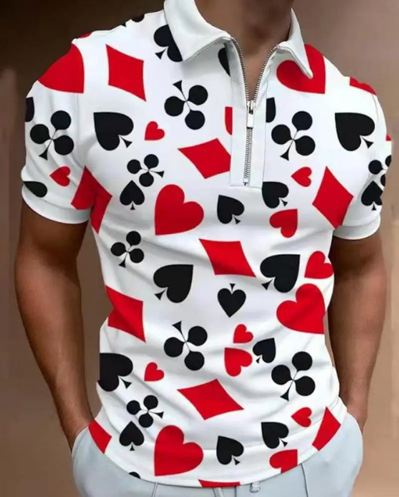 

2022 Summer Men's shirts 3D Printing Polo Shirts Fashion Patchwork Casual Lapel Zip Design Tops Harajuku Men's Streetwear