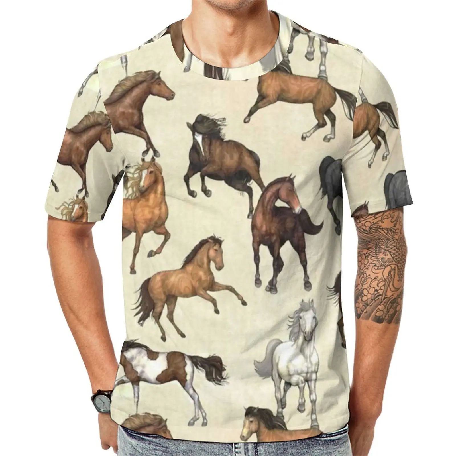 

Sunset Horse T Shirt Horses Riding Funny Hip Hop T Shirts Man Casual Tee Shirt Summer Short-Sleeve Custom Tops Big Size