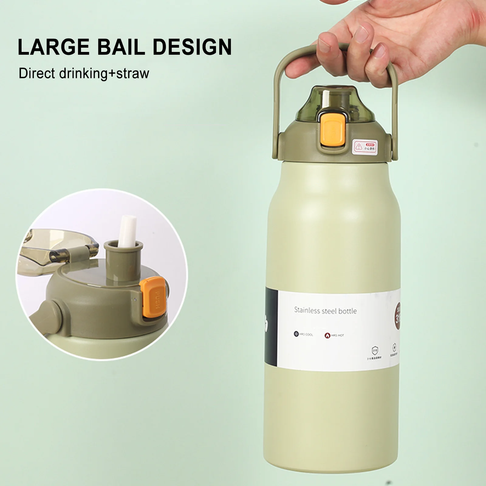 

1700ml Thermos Water Bottle Large Capacity Straw Thermos Cup Stainless Steel Thermal Cup Sport Gym Cold Tumbler Vacuum Flask