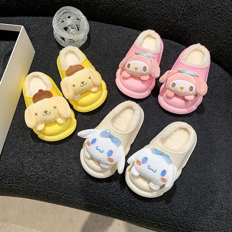 

Детские плюшевые шлепанцы Sanrios Cinnamoroll My Melody на осень и зиму, теплые тапочки с мягкой подошвой