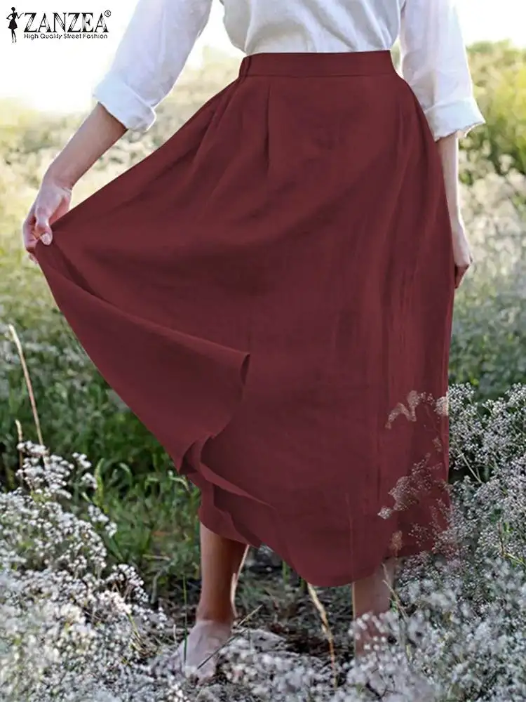

ZANZEA Fashion Casual Baggy Oversized Sundress Bohemian Women Summer Solid Color Skirts Elastic waist Side Pockets Dresses 2022