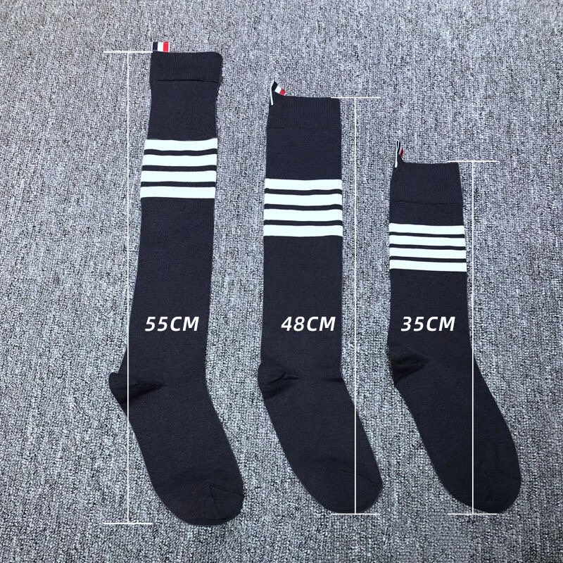 TB THOM Men's Socks Luxury Brand White 4-bar Stripes Socks Women's Cotton Casual Street Fashion Wholesale TB Stockings Ins 3 Pc