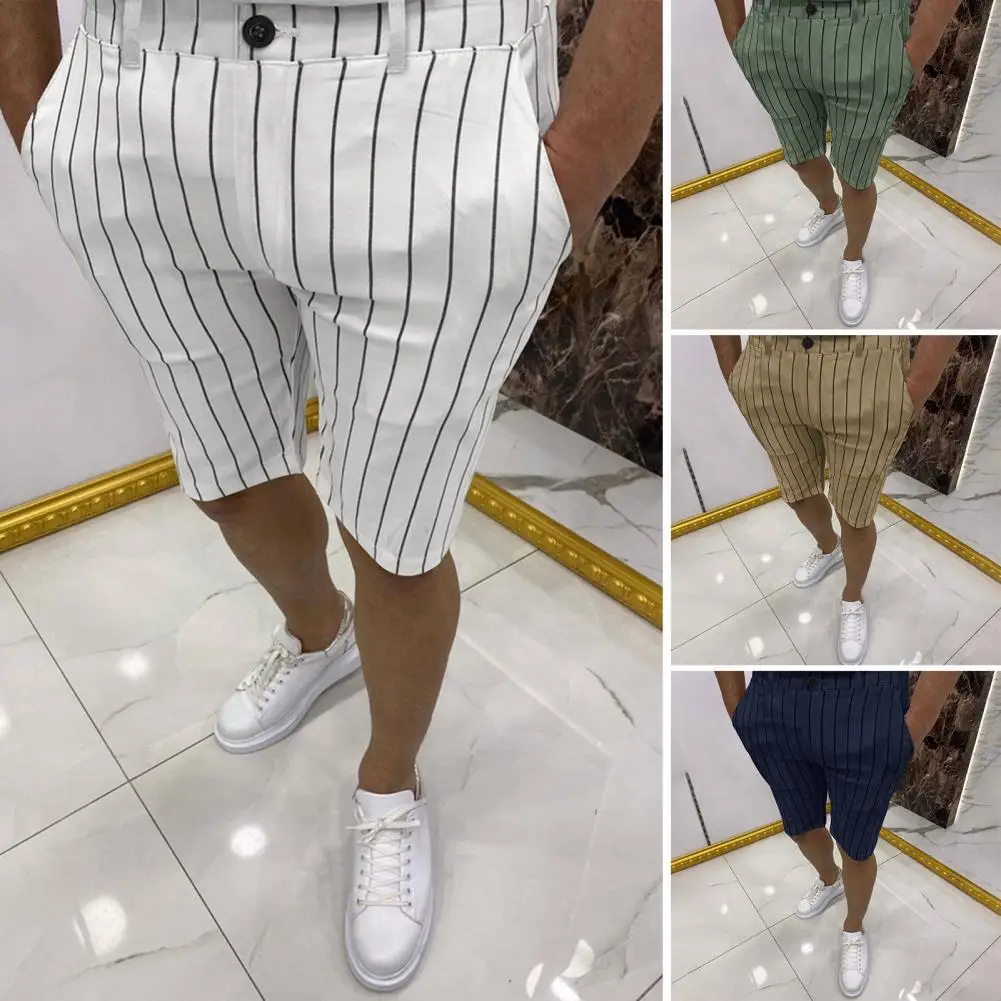 

Men Shorts Striped Pockets Summer Patchwork Straight Short Pants for Beach