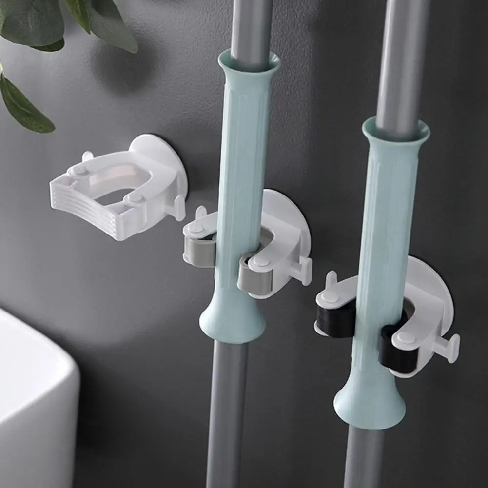 

Wall Mounted Mop Organizer Holder Brush Broom Hanger Storage Rack Strong Adhesive Hook Fixed Buckle Broom Clip Kitchen Storage