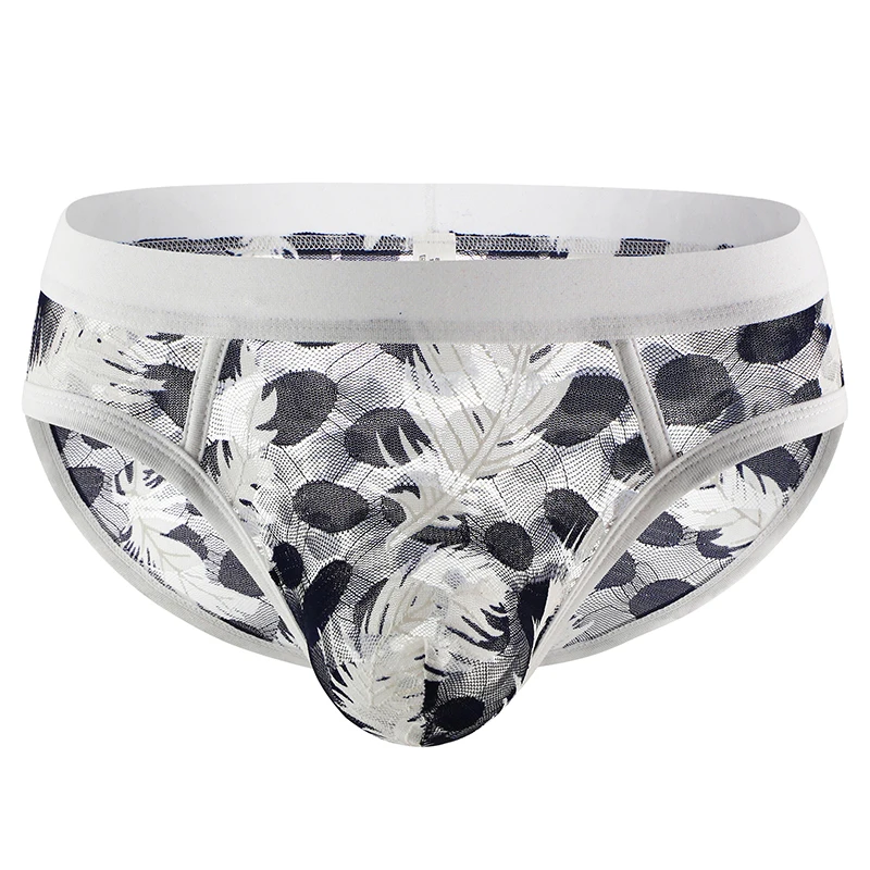 

Men's Briefs Sexy Low Rise See Through Breathable Underpants Printing Pattern Male Underwear Nylon Casual Panties Briefs
