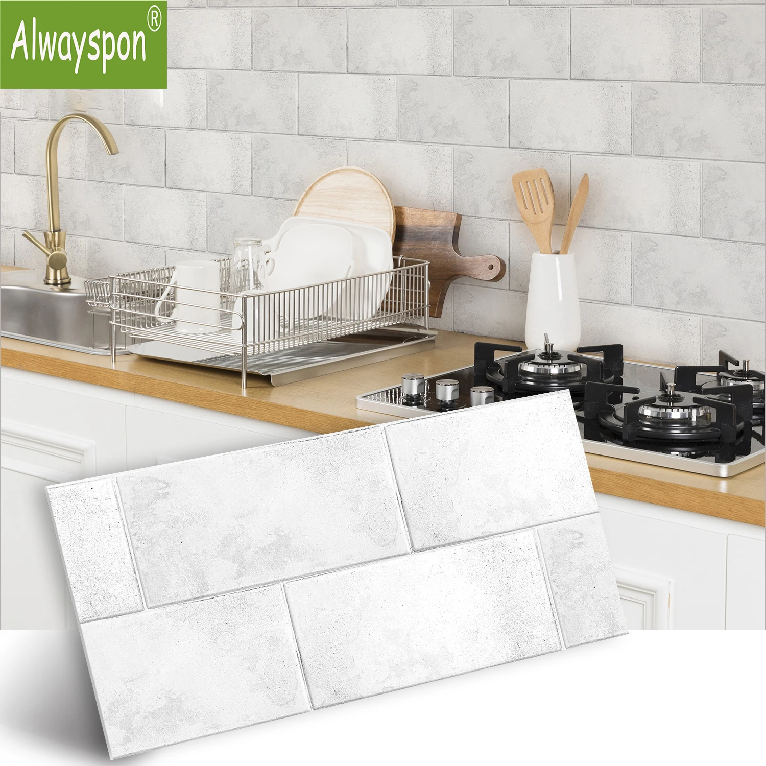 

Alwayspon Vinyl base plate Wall tile decal, Non slip adhesive back tile Decal kitchen bathroom self adhesive peel and paste PVC