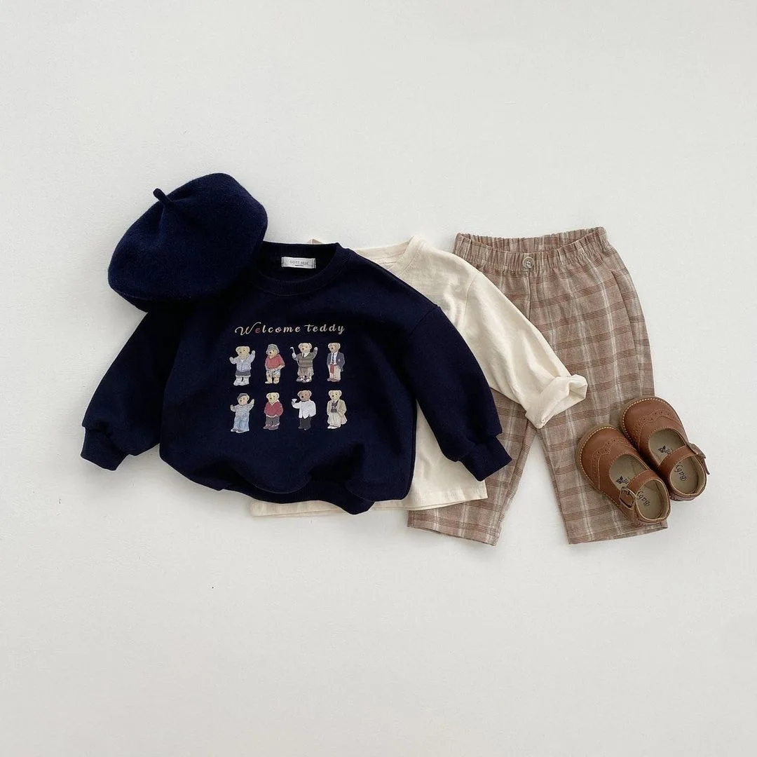2022 New Baby Long Sleeve Sweatshirt Cute Bear Print Children Casual Sweatshirt Autumn Kids Boy Girl Cotton Pullover Tops