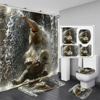 funny elephant playing in water gray shower curtain fabric waterproof water resistant extra long bath curtain set with hooks