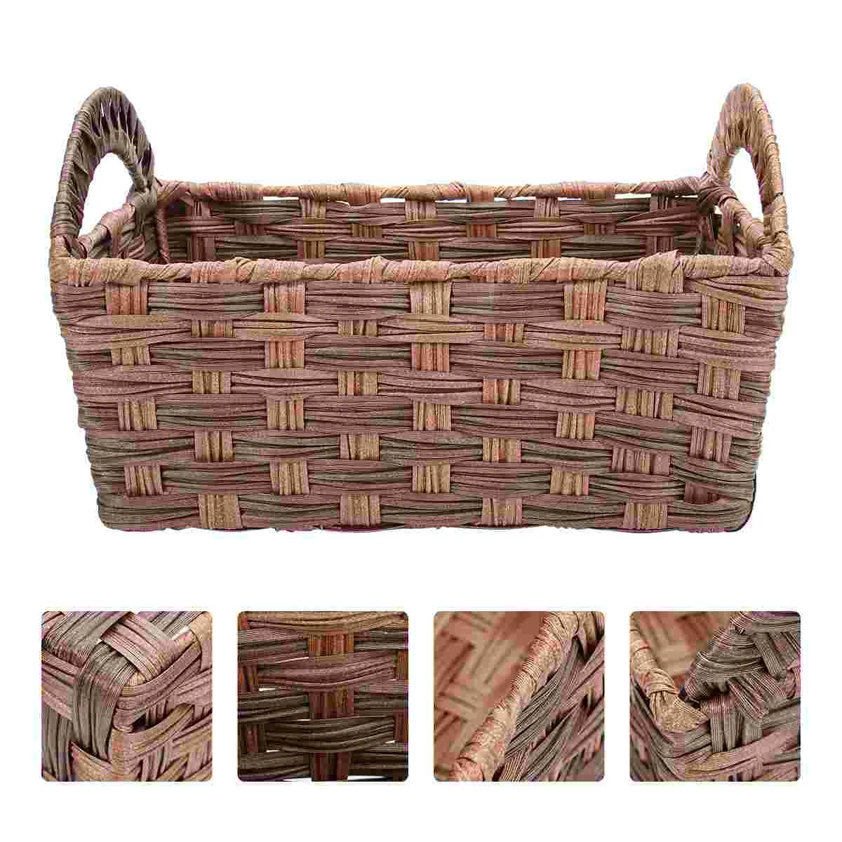 

1PC Household Storage Box Hand-woven Rattan Woven Make-up Box Basket (Coffee)