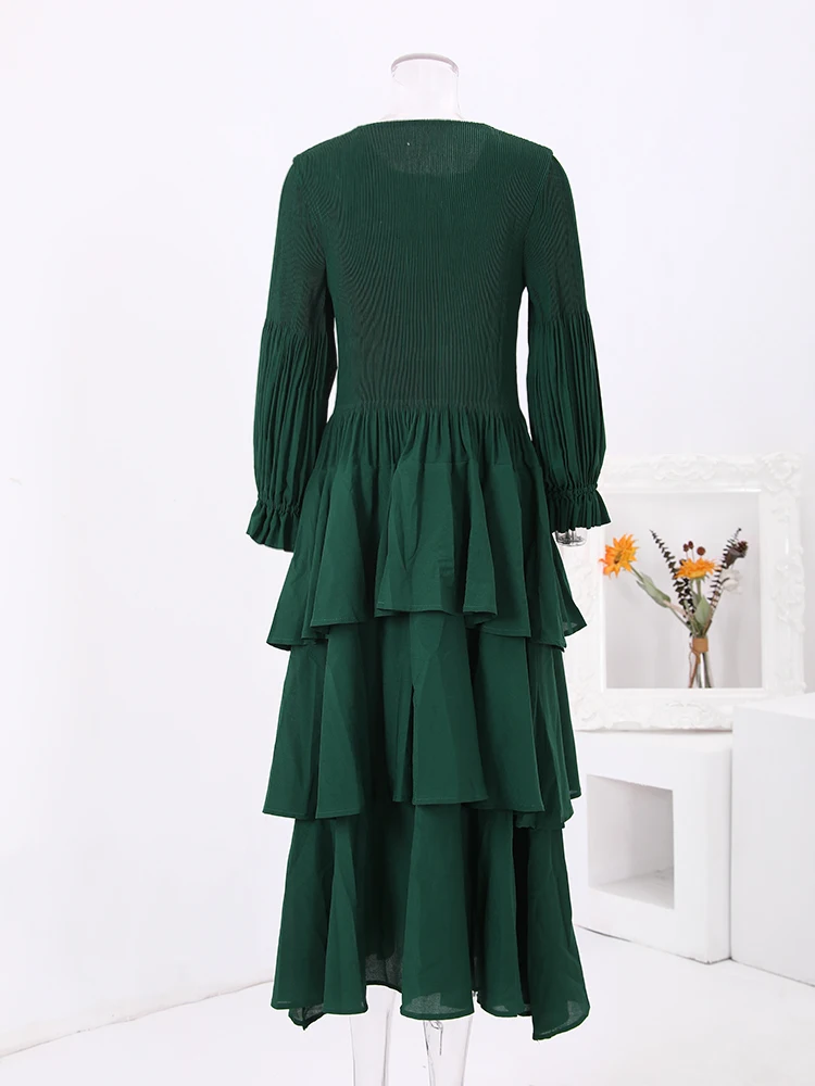 Модное Плиссированное женское платье LANMREM с оборками рукава-фонарики вечерние