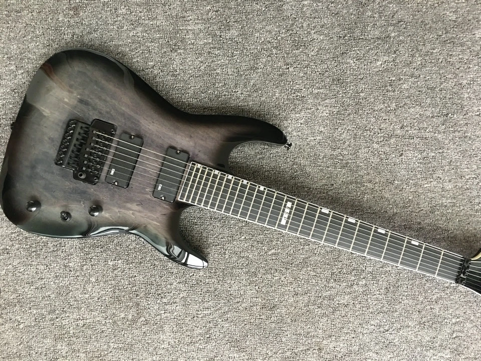 

Custom 7 string black electric guitar in black color Floyd rose guitar ebony fretboard free shipping in stock