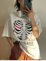 houzhou grunge emo skeleton white tshirts women y2k goth streetwear oversize short sleeve t shirts female gray tee graphic 2022
