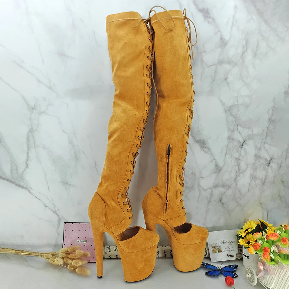 Leecabe Beige Suede 20CM Pole dancing shoes High Heel platform Boots Pole Dance boots