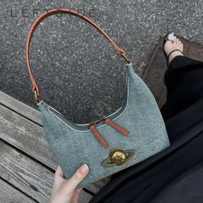 

LEFTSIDE Y2K Style Mini Denim Underarm Bags for Women 2023 Winter Korean Fashion Shoulder Bag Lady Handbags and Purses