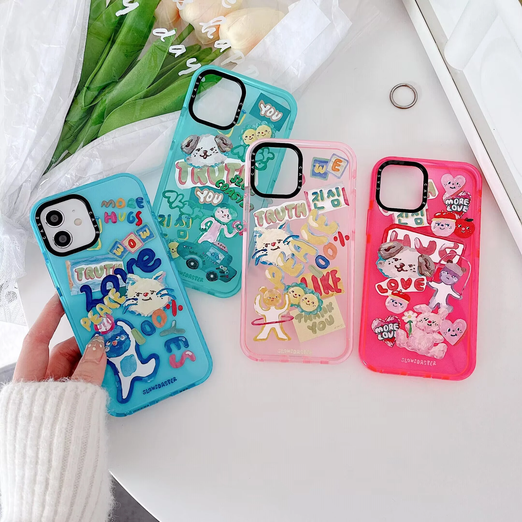 

Ins Fashion Cartoon Puppy Graffiti Art Phone Cases For iPhone 13 12 11 Pro Max XR XS MAX X Couple Anti-drop Soft TPU Cover Gift