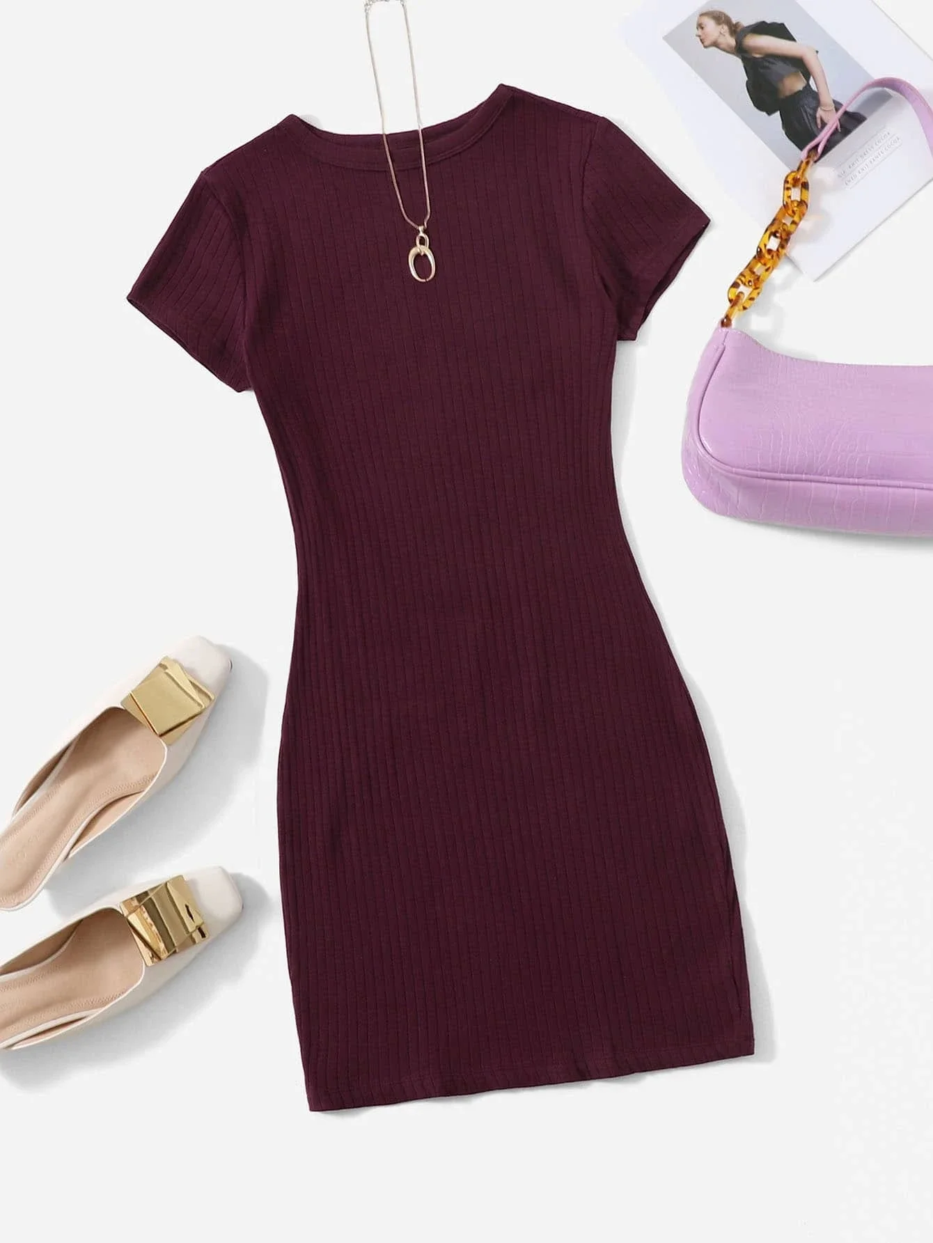 

Solid Rib-knit Dress