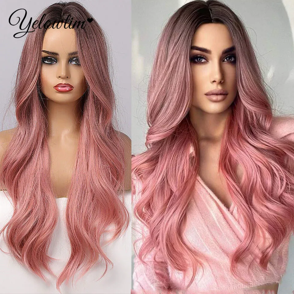 YELOWTIM Синтетический парик из волос от черного до розового цвета натуральный