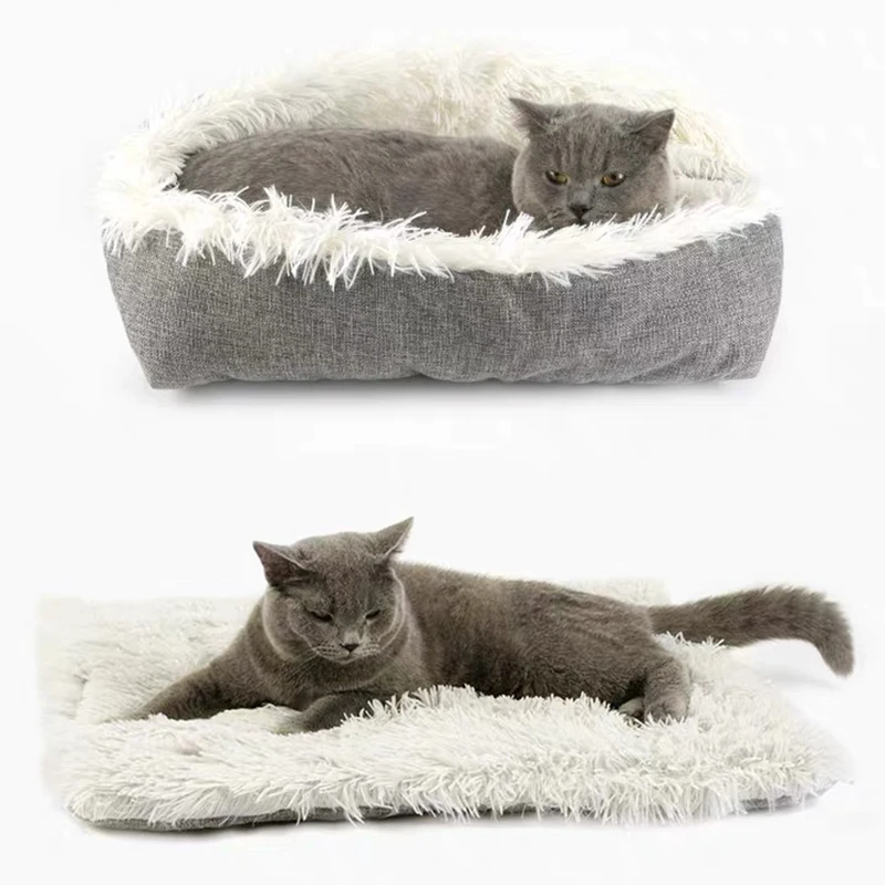 

2 In 1 Cat Bed And Mat Small Dog House Cushion Folding Pet Plush Basket Blanket Warm Mat Puppy Lounger Kennel Plush Cats Beds