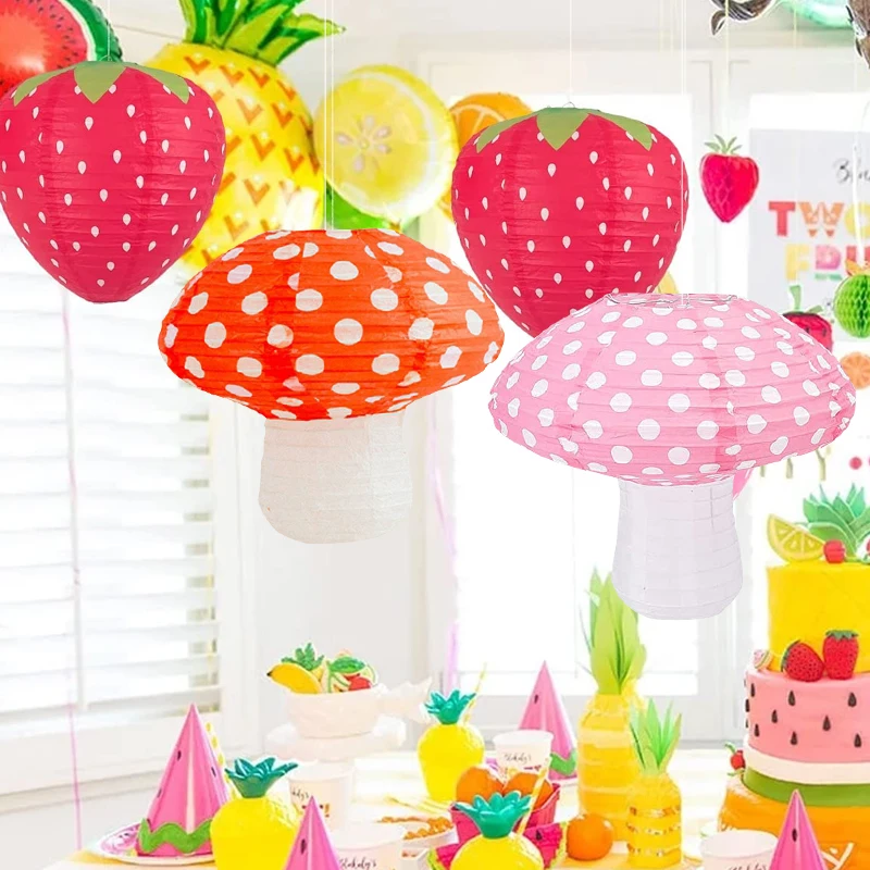 

5Pcs Mushroom Paper Lantern 3D Strawberry Hanging Lantern Easter Decorations 2023 Children Birthday Party Kindergarten Decor