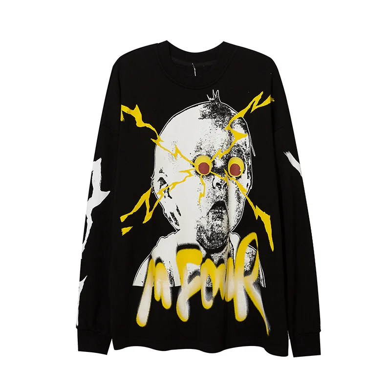 

2022Autumn Men's Harajuku Long Sleeve Tshirt Punk Baby Portrait Print Tshirt Hip Hop Fashion Pullover Tops Cool Streetwear