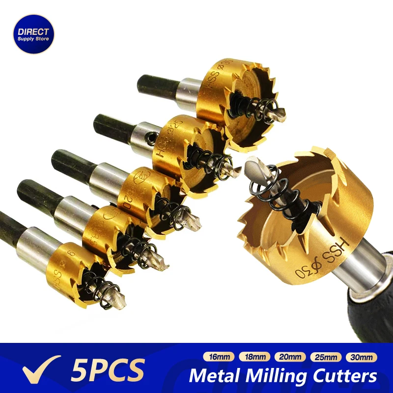 

5 шт. HSS кольцевая пила из сплава нержавеющей стали, фрезы по металлу, набор сверл 16/18,5/20/25/30 мм с гаечными ключами