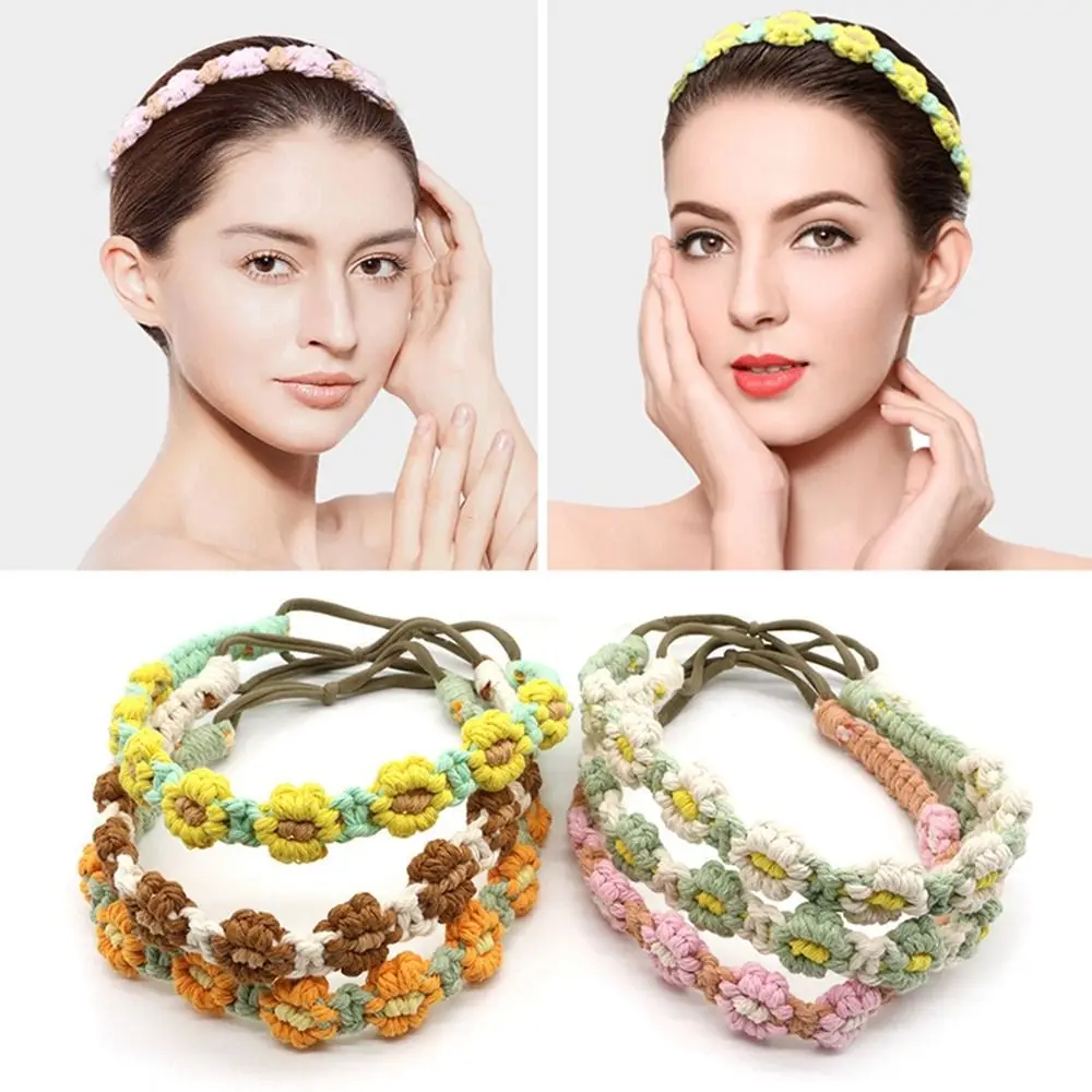 

Headwrap Ethnic Style Braided Rope Small Daisy Flower Women Hair Scarf Crochet Bandana Bohemian Headband Macrame Hair Band