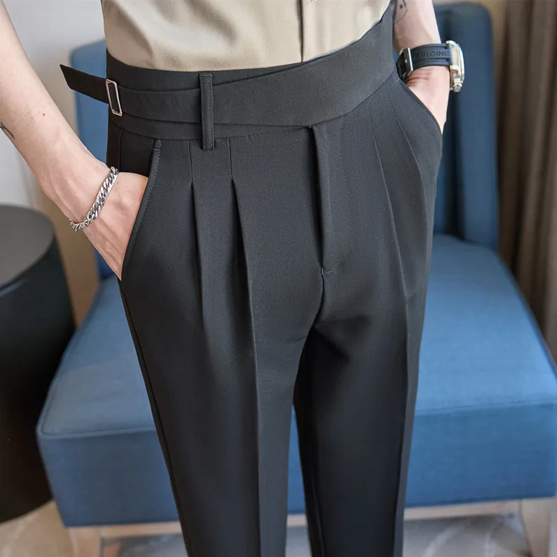 Неаполь с высокой талией повседневные брюки Pantalones Hombre Slim Fit Мужская одежда модный