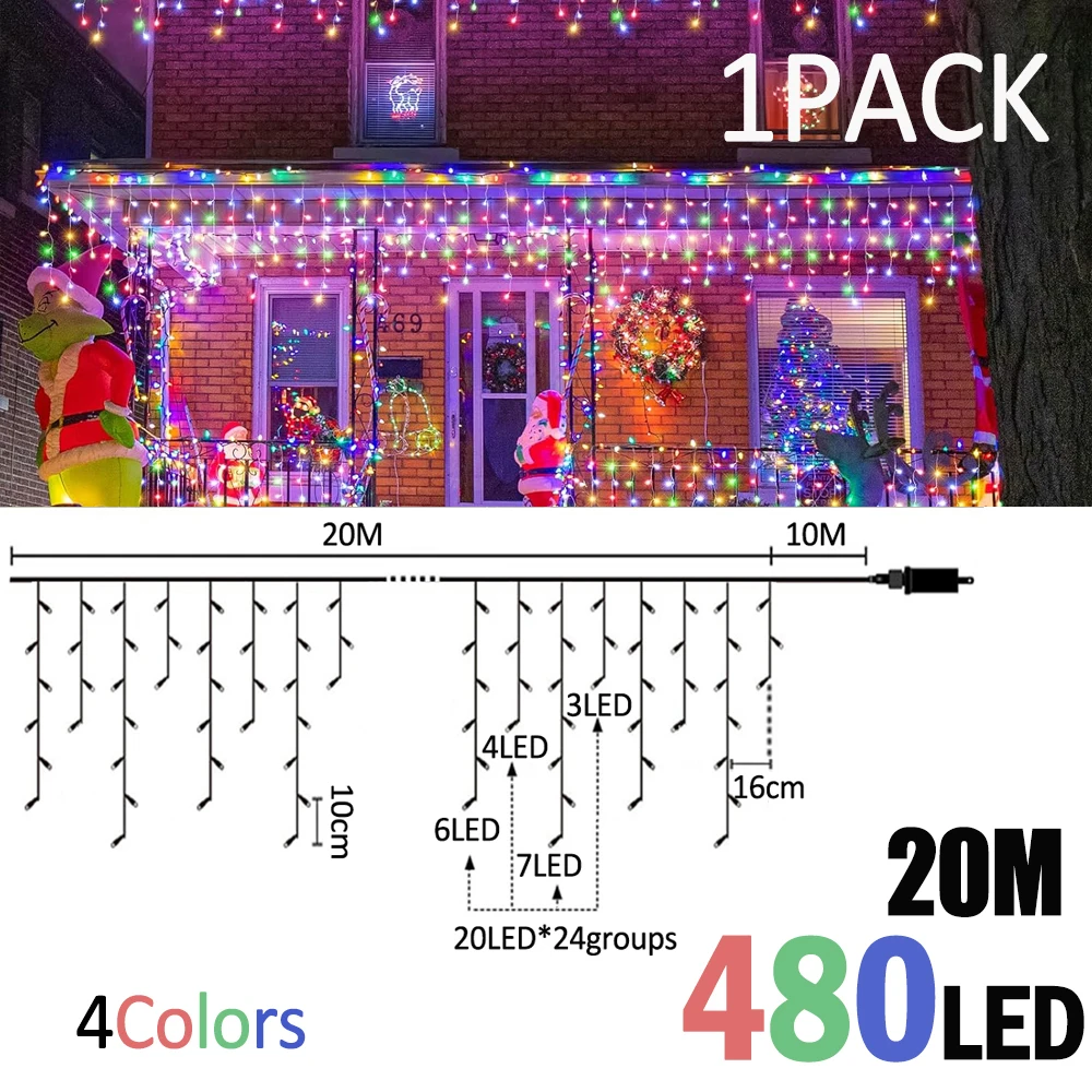 

VNL Рождественские гирлянды-сосульки 480 LED 20 м